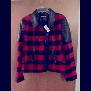 Express plaid outerwear moto jacket